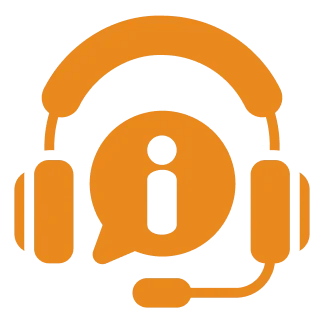 Telephone Customer Support - iconSvg.co Orange headset with information symbol inside.