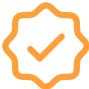 Vector Orange checkmark badge on black background.